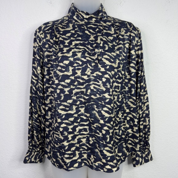 ba&sh Tops - Ba&sh Alejandro Shirt Womens 1/US 4 Blue Cream Abstract High Neck Dark Romantic‎